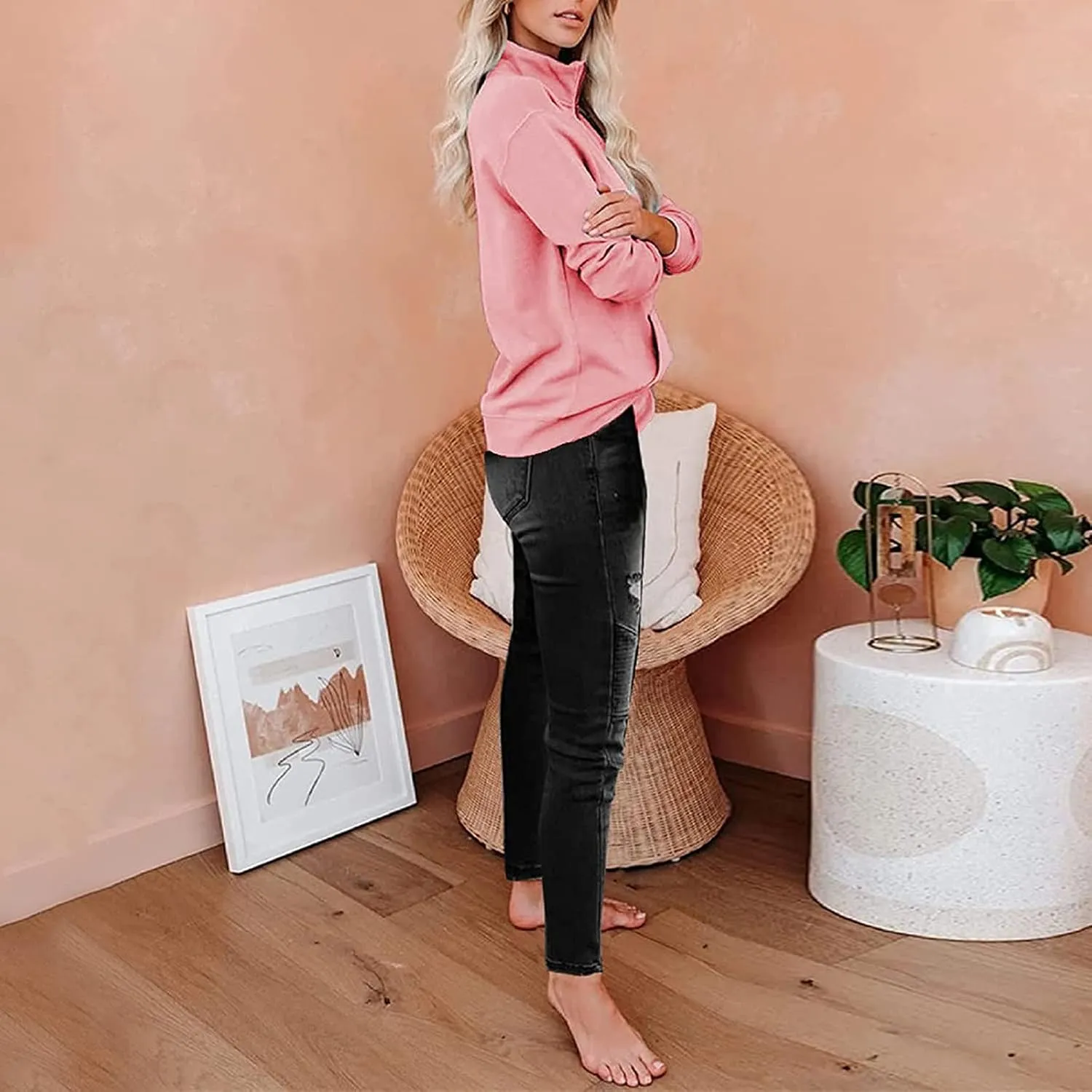 Womens Sweatshirts Quarter Zipper Cropped Hoodies Half Zip Pullover Warm Round Neck 2024 Y2K Fall Outfits