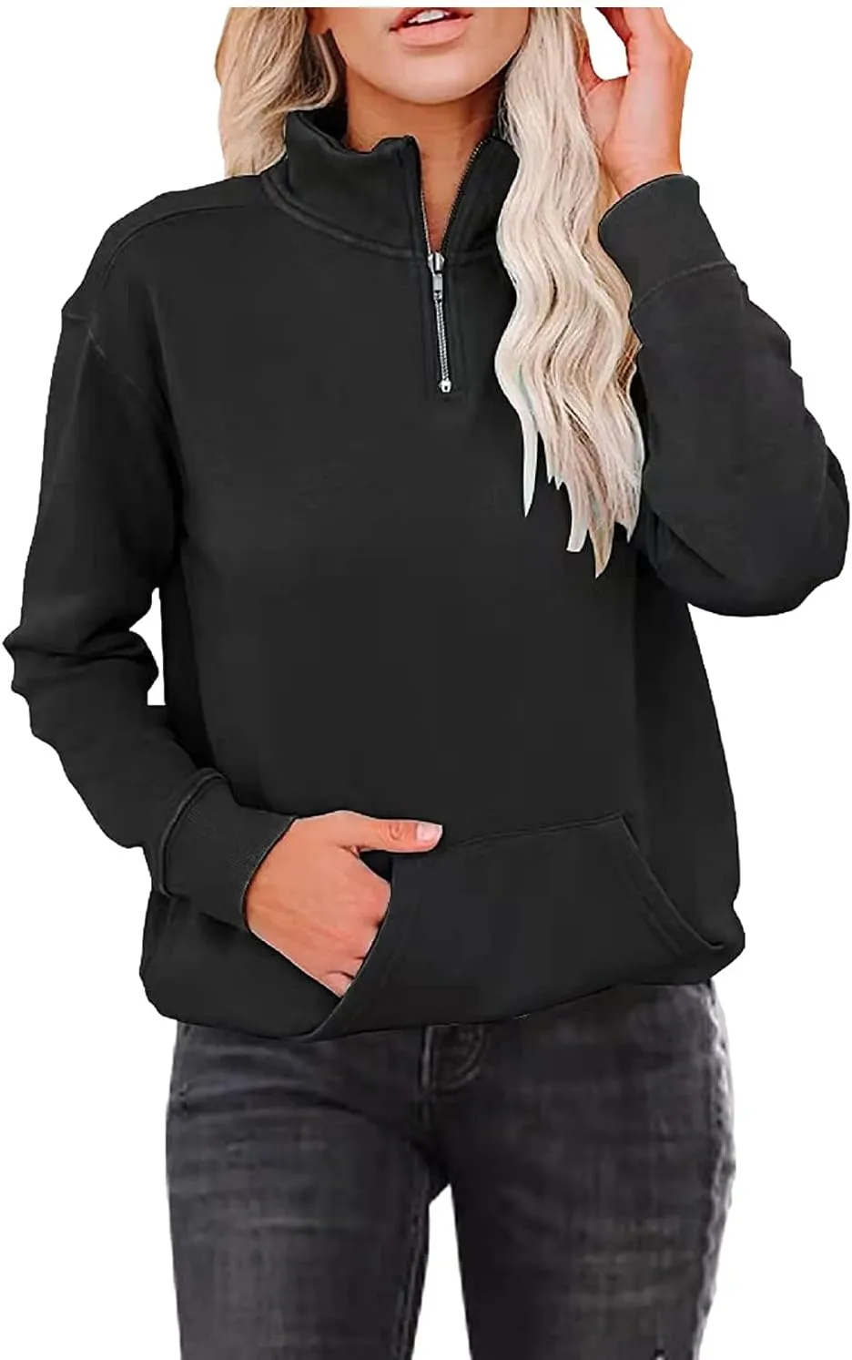Womens Sweatshirts Quarter Zipper Cropped Hoodies Half Zip Pullover Warm Round Neck 2024 Y2K Fall Outfits