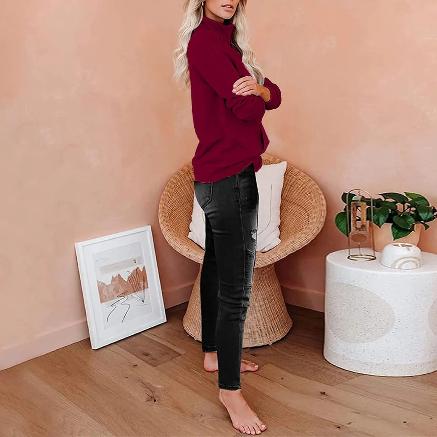 Womens Sweatshirts Quarter Zipper Cropped Hoodies Half Zip Pullover Warm Round Neck 2024 Y2K Fall Outfits