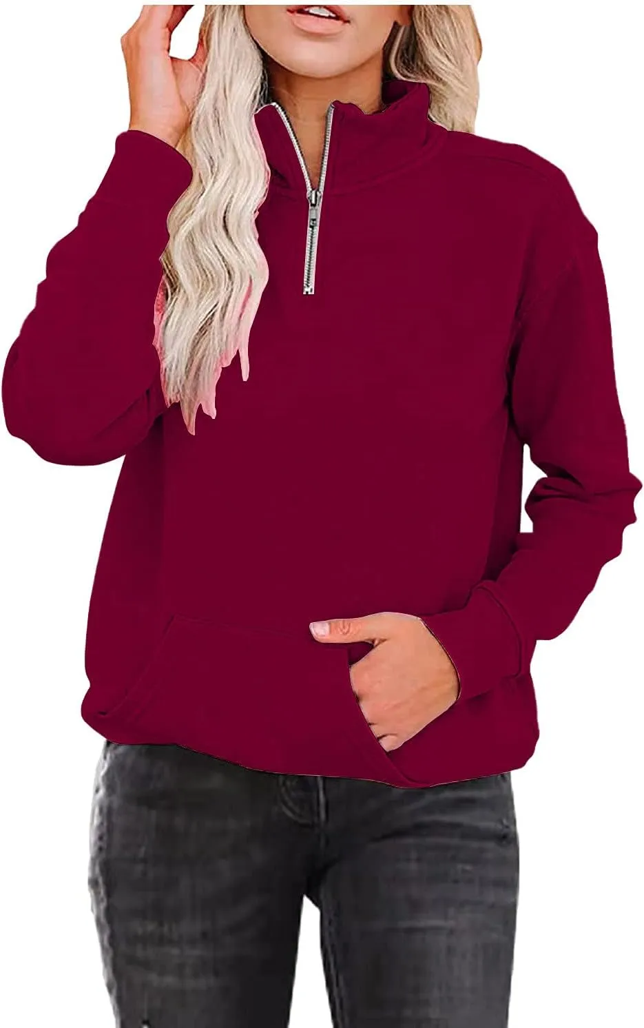 Womens Sweatshirts Quarter Zipper Cropped Hoodies Half Zip Pullover Warm Round Neck 2024 Y2K Fall Outfits