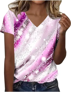 Women's Tie Dye T Shirt Casual V Neck Summer Tops Blouse Loose Fit Short Sleeve Floral Shirts Tunic Cute Graphic Tees