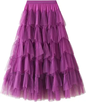 Women's Tulle Tutu Skirts Tiered Skirt Petticoat Elasticated Waist Pleated A Line Ruffles Skirts