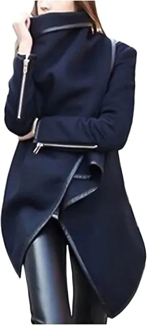 Women's Turtleneck Sweater Vintage Assassin Cardigan Wool Blend Lapel Y2K Jacket Coats Outerwear Irregular Hem