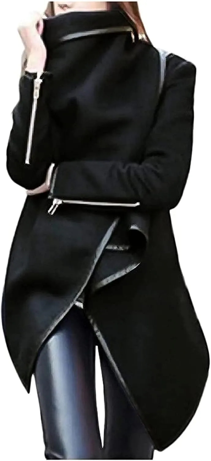 Women's Turtleneck Sweater Vintage Assassin Cardigan Wool Blend Lapel Y2K Jacket Coats Outerwear Irregular Hem