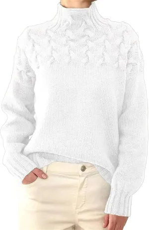 Women's Turtleneck Sweaters Slouchy Knit Chunky Sweater Fall Winter Warm Fashion Cable Weaving Long Sleeve Pullover