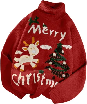 Women's Ugly Christmas Sweater Knitted Tops Cartoon Sweater Embroidered Bear, S-XL
