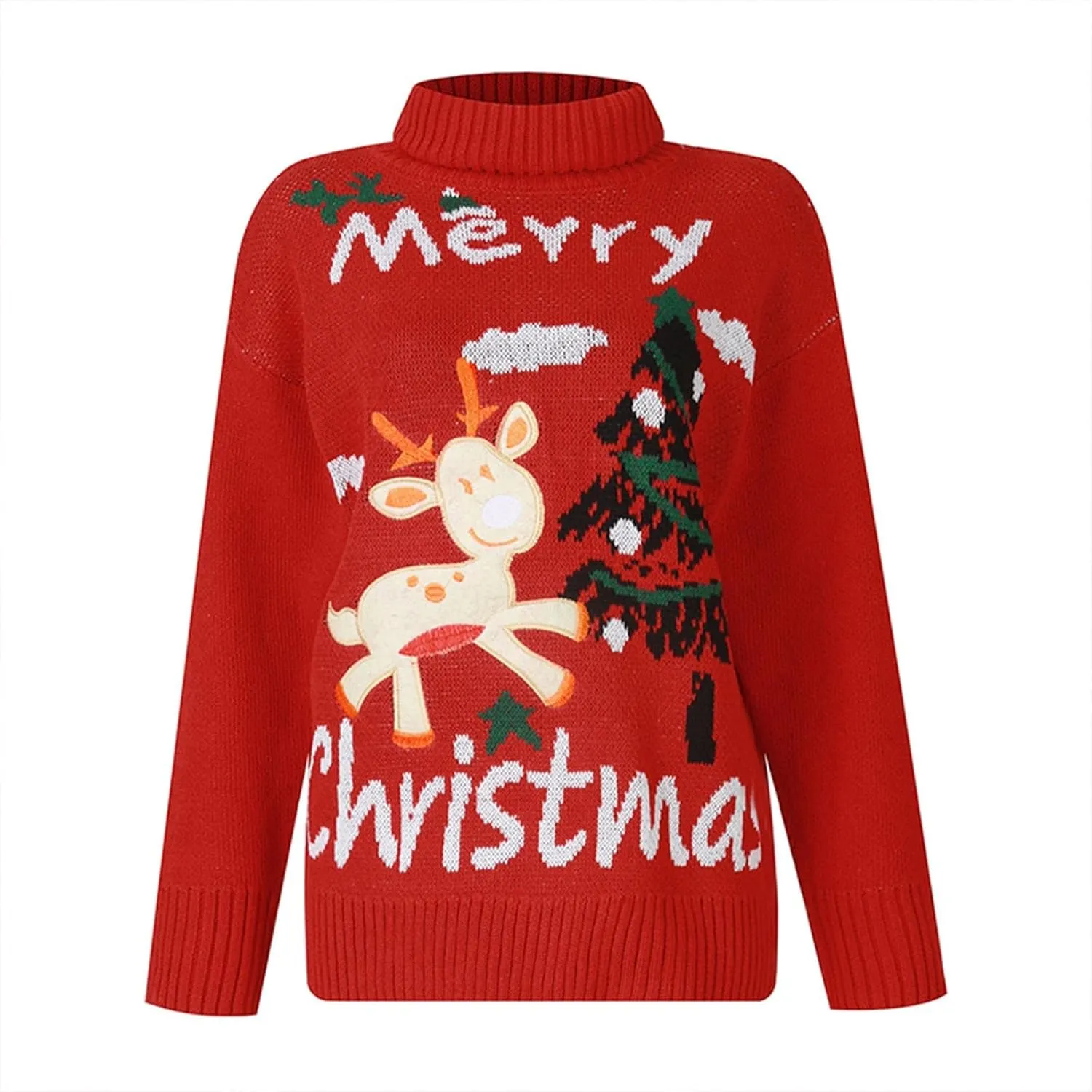 Women's Ugly Christmas Sweater Knitted Tops Cartoon Sweater Embroidered Bear, S-XL
