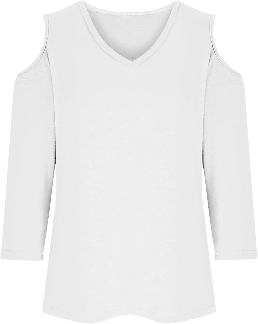 Womens V Neck Cold Shoulder 3/4 Sleeve Tops Casual Shirt Dressy Blouse Trendy Tshirts Gifts for Her Fashion Cothes Tee