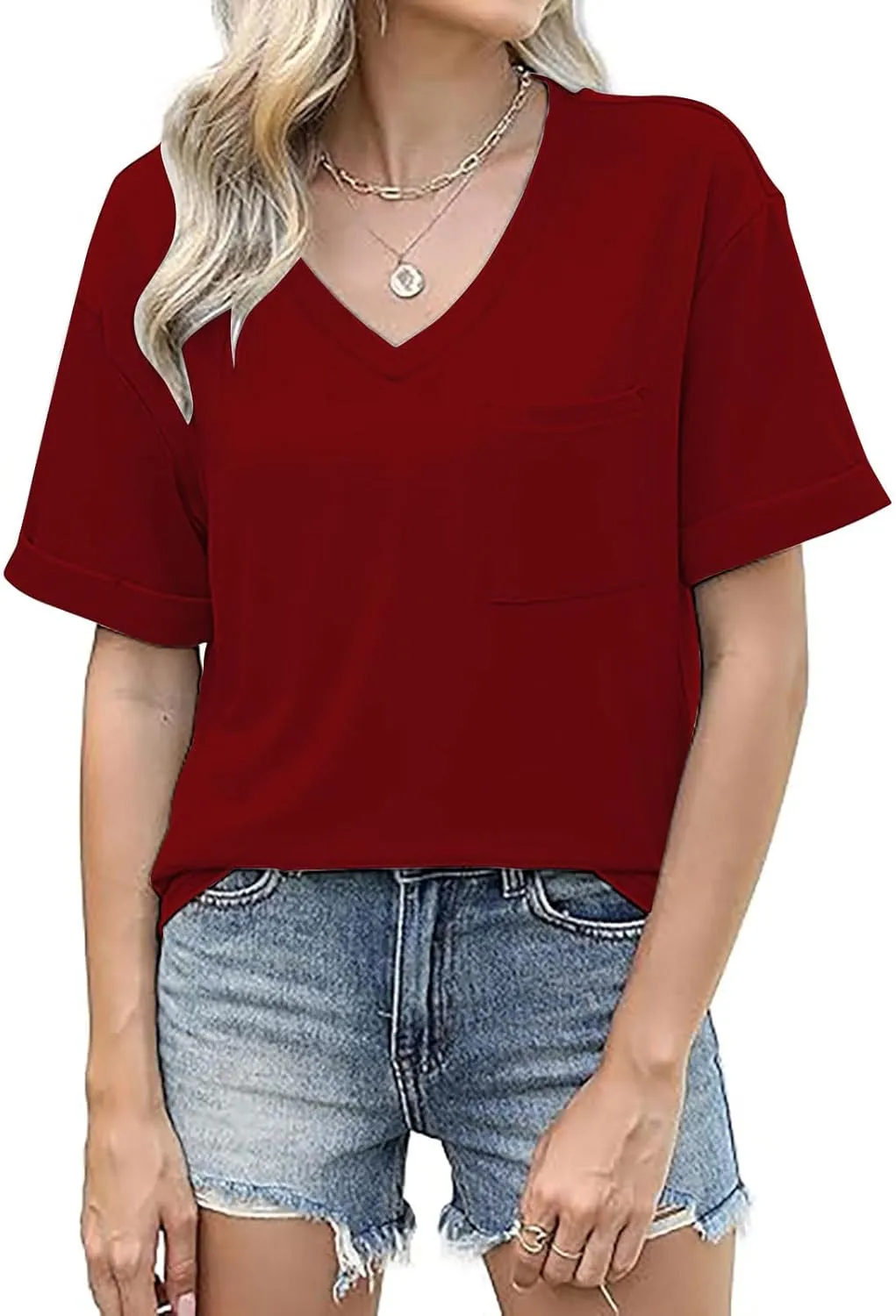 Women's V Neck T Shirts Trendy Tees Short Sleeve Summer Shirts Cute Casual Tops Loose Fit Tshirts Comfy Cruise Wear