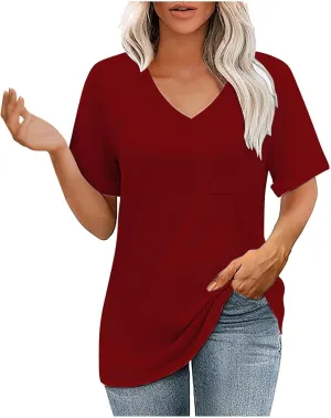 Women's V Neck T Shirts Trendy Tees Short Sleeve Summer Shirts Cute Casual Tops Loose Fit Tshirts Comfy Cruise Wear