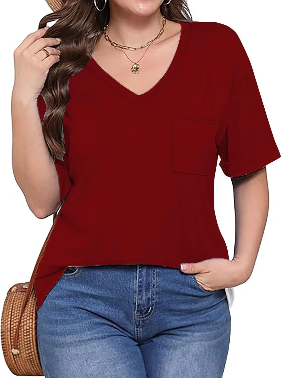 Women's V Neck T Shirts Trendy Tees Short Sleeve Summer Shirts Cute Casual Tops Loose Fit Tshirts Comfy Cruise Wear