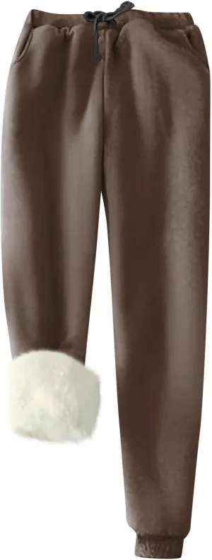 Women's Warm Sherpa Lined Athletic Sweatpants Jogger Fleece Pants