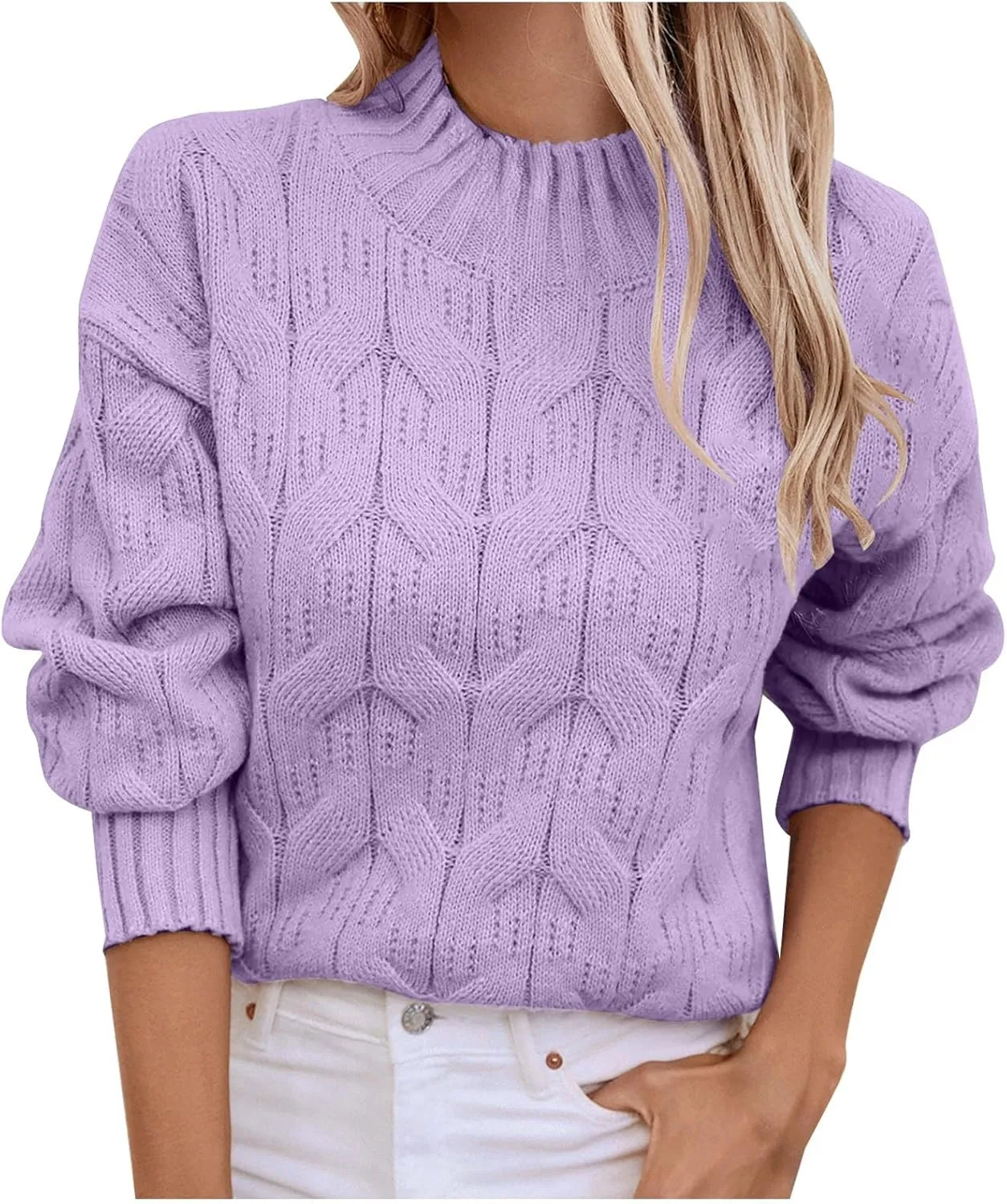 Women's Warm Sweaters Soft Knit Pullover Tops Chunky Knit Sweater 2024 Crewneck Knitwear Travel Pullover Night