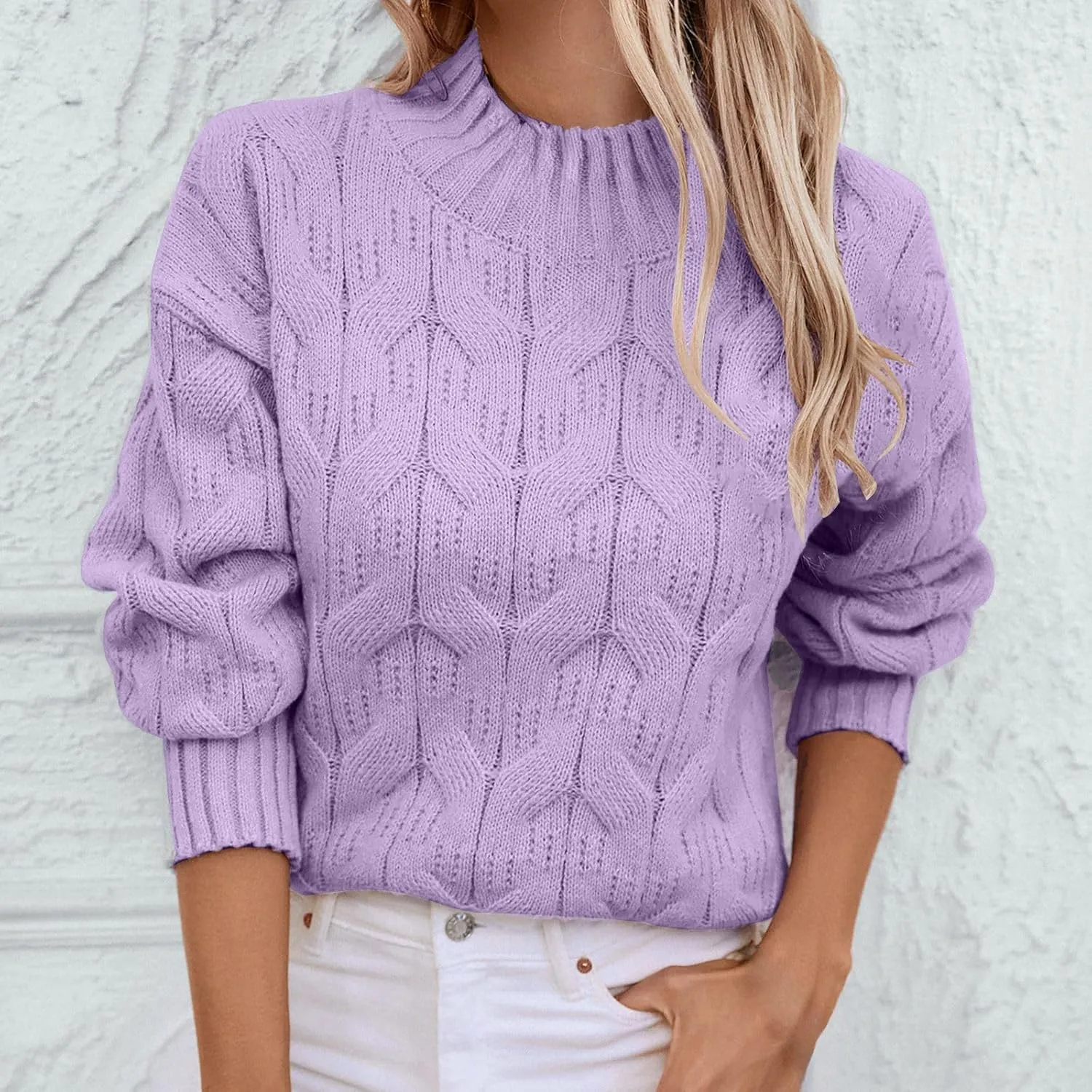 Women's Warm Sweaters Soft Knit Pullover Tops Chunky Knit Sweater 2024 Crewneck Knitwear Travel Pullover Night
