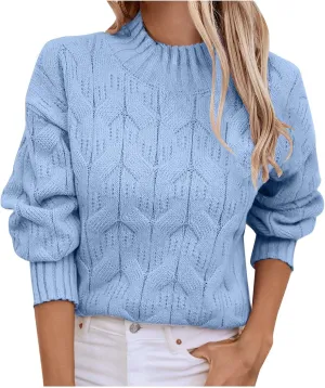 Women's Warm Sweaters Soft Knit Pullover Tops Chunky Knit Sweater 2024 Crewneck Knitwear Travel Pullover Night