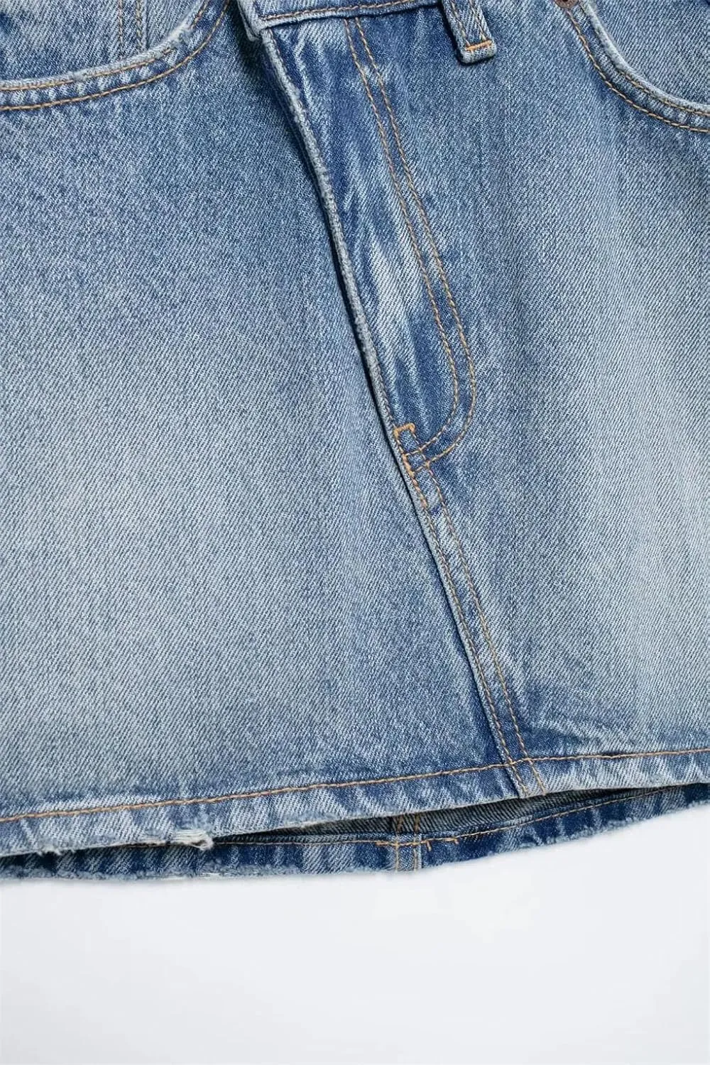 Women's Washed Vintage Denim Mini Skirts Classic Pocket Button Closure Stitching Summer Denim Skirts