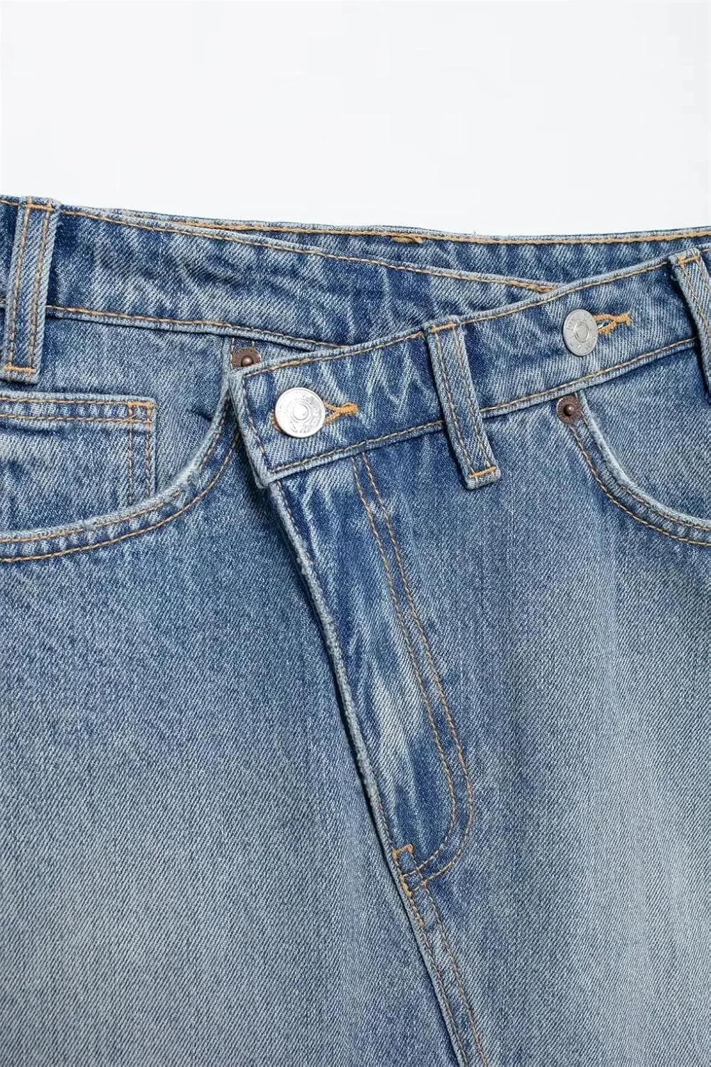 Women's Washed Vintage Denim Mini Skirts Classic Pocket Button Closure Stitching Summer Denim Skirts