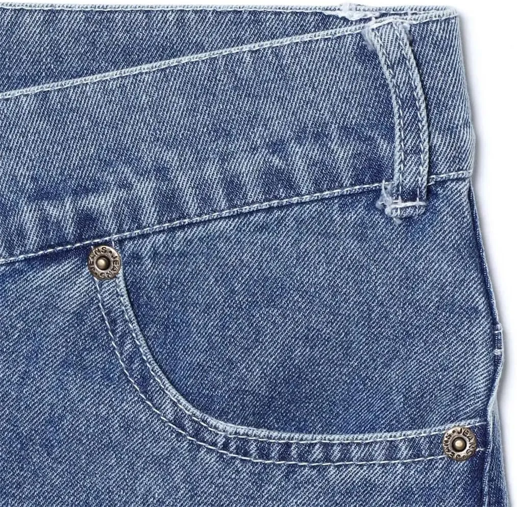Women's Washed Vintage High Waist Pocket Button Denim Mini Skirts Asymmetrical Hem Summer Denim Skirts