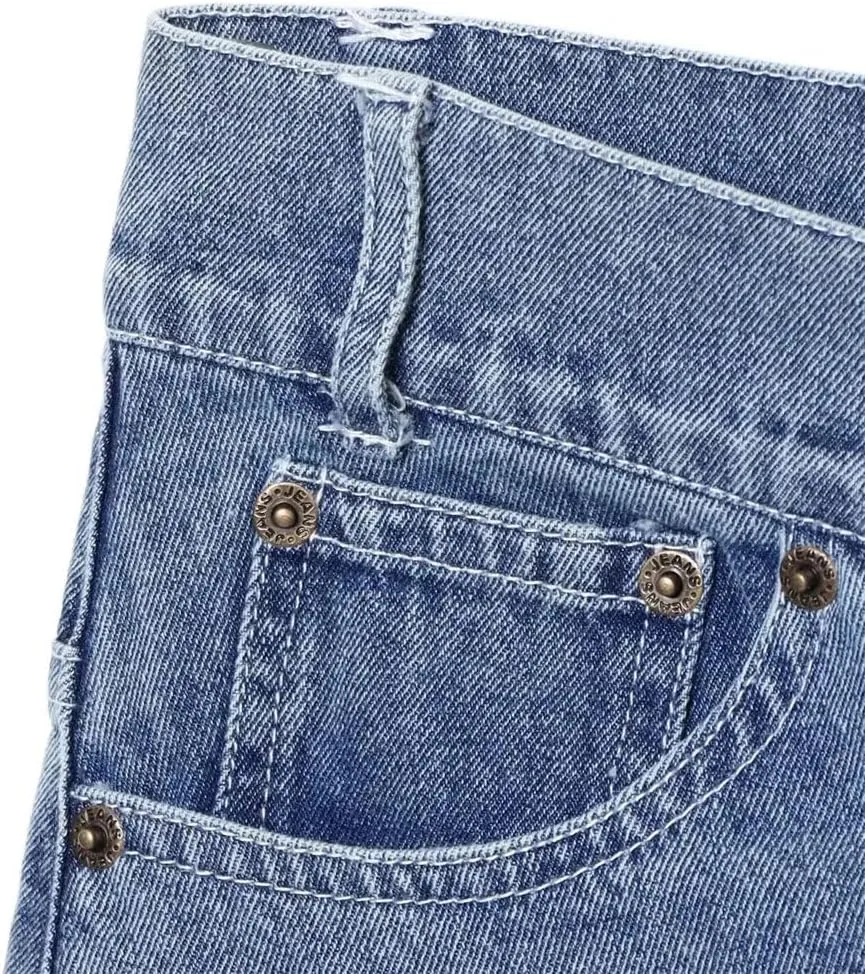 Women's Washed Vintage High Waist Pocket Button Denim Mini Skirts Asymmetrical Hem Summer Denim Skirts