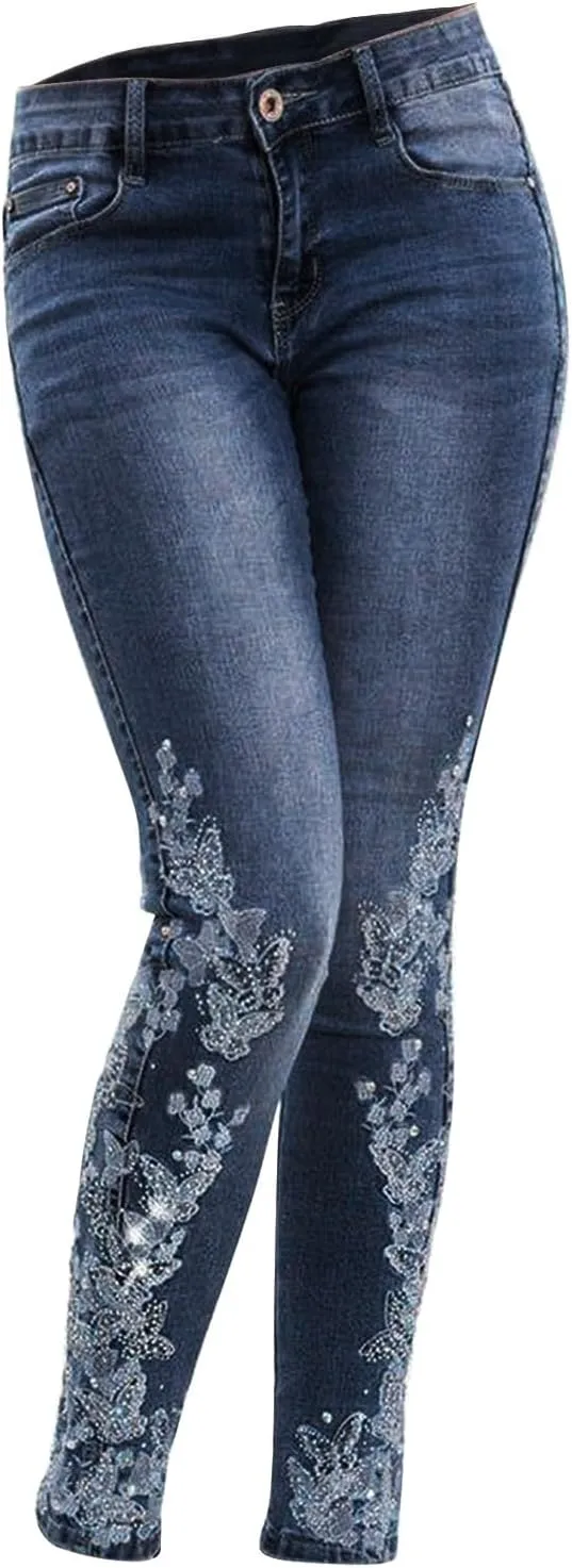 Women's Wedgie Straight Jeans Slim Embroidered Jeans Cropped Denim Pants Jeans Women Tall Womens Womens Jeans High