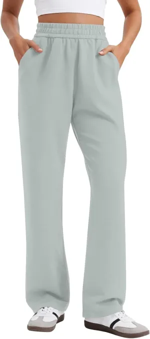 Womens Wide Leg Sweatpants Casual High Waisted Flare Sweatpants with Pocket Baggy Lightweight Yoga Pants