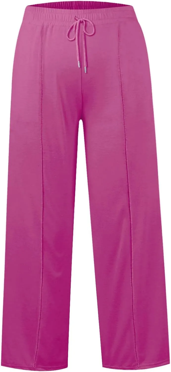 Womens Wide Leg Sweatpants Casual Loose Solid Color Sweat Pants Comfy Lounge Joggers High Waisted Baggy Joggers