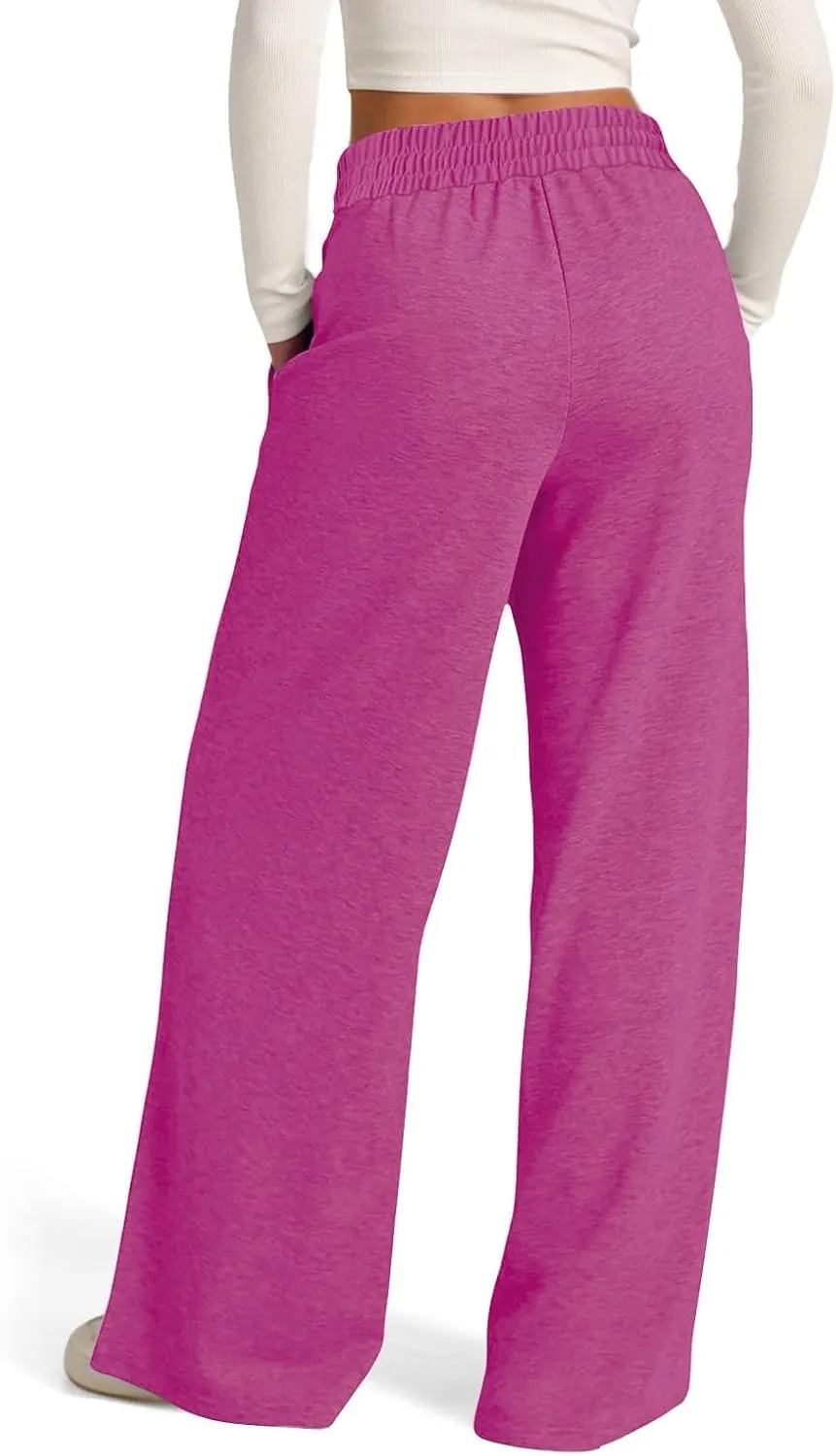 Womens Wide Leg Sweatpants Casual Loose Solid Color Sweat Pants Comfy Lounge Joggers High Waisted Baggy Joggers