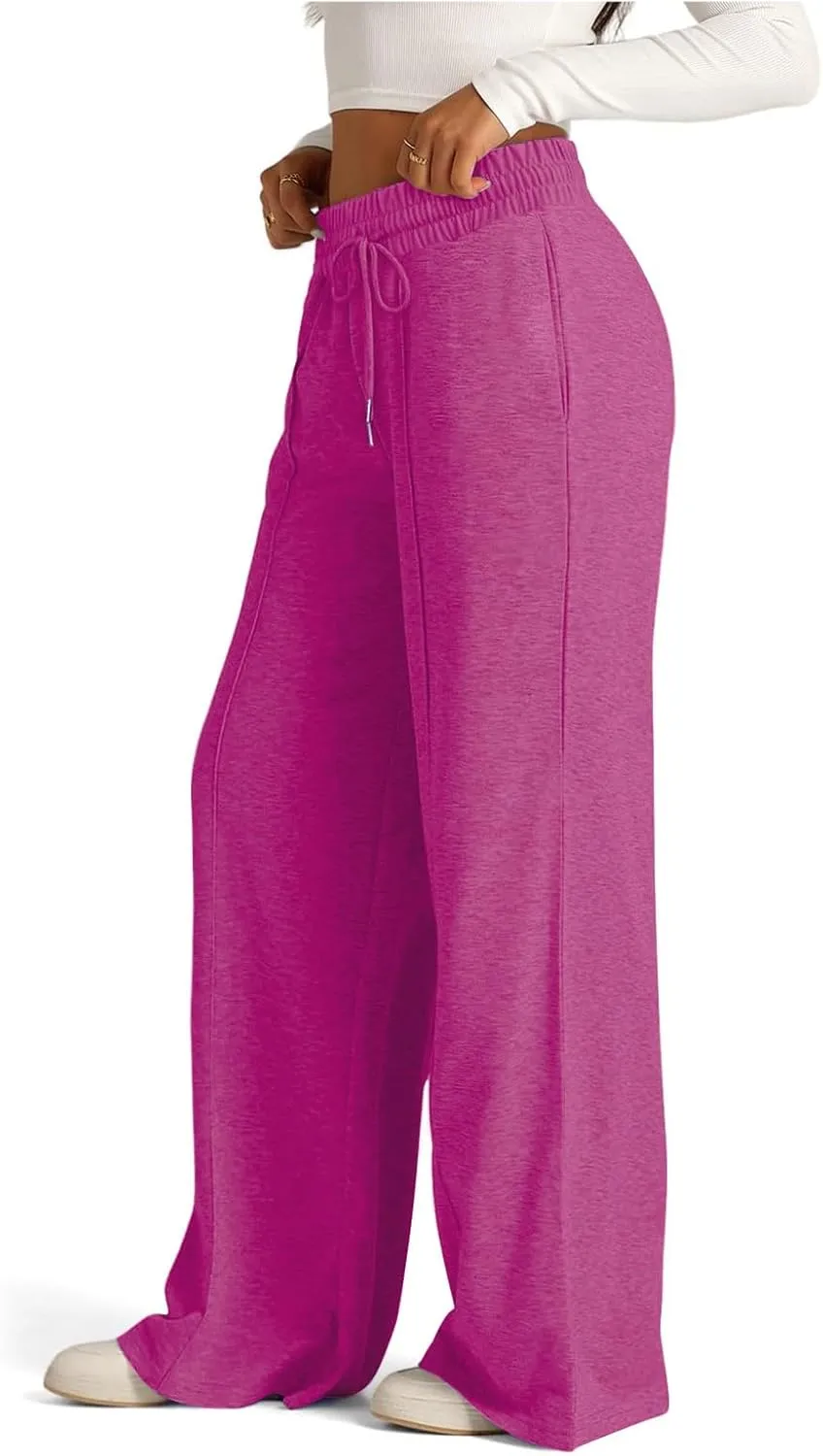 Womens Wide Leg Sweatpants Casual Loose Solid Color Sweat Pants Comfy Lounge Joggers High Waisted Baggy Joggers