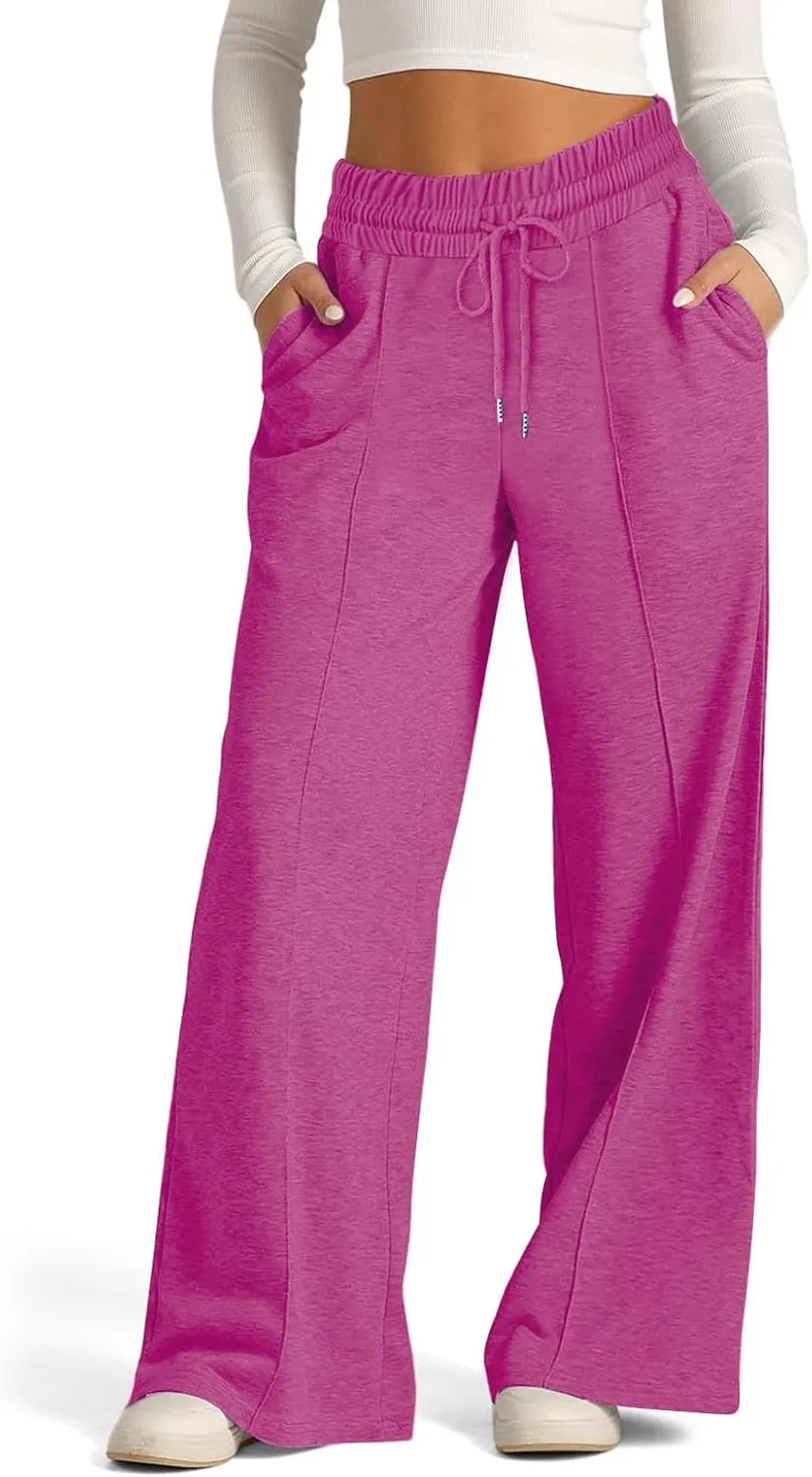 Womens Wide Leg Sweatpants Casual Loose Solid Color Sweat Pants Comfy Lounge Joggers High Waisted Baggy Joggers