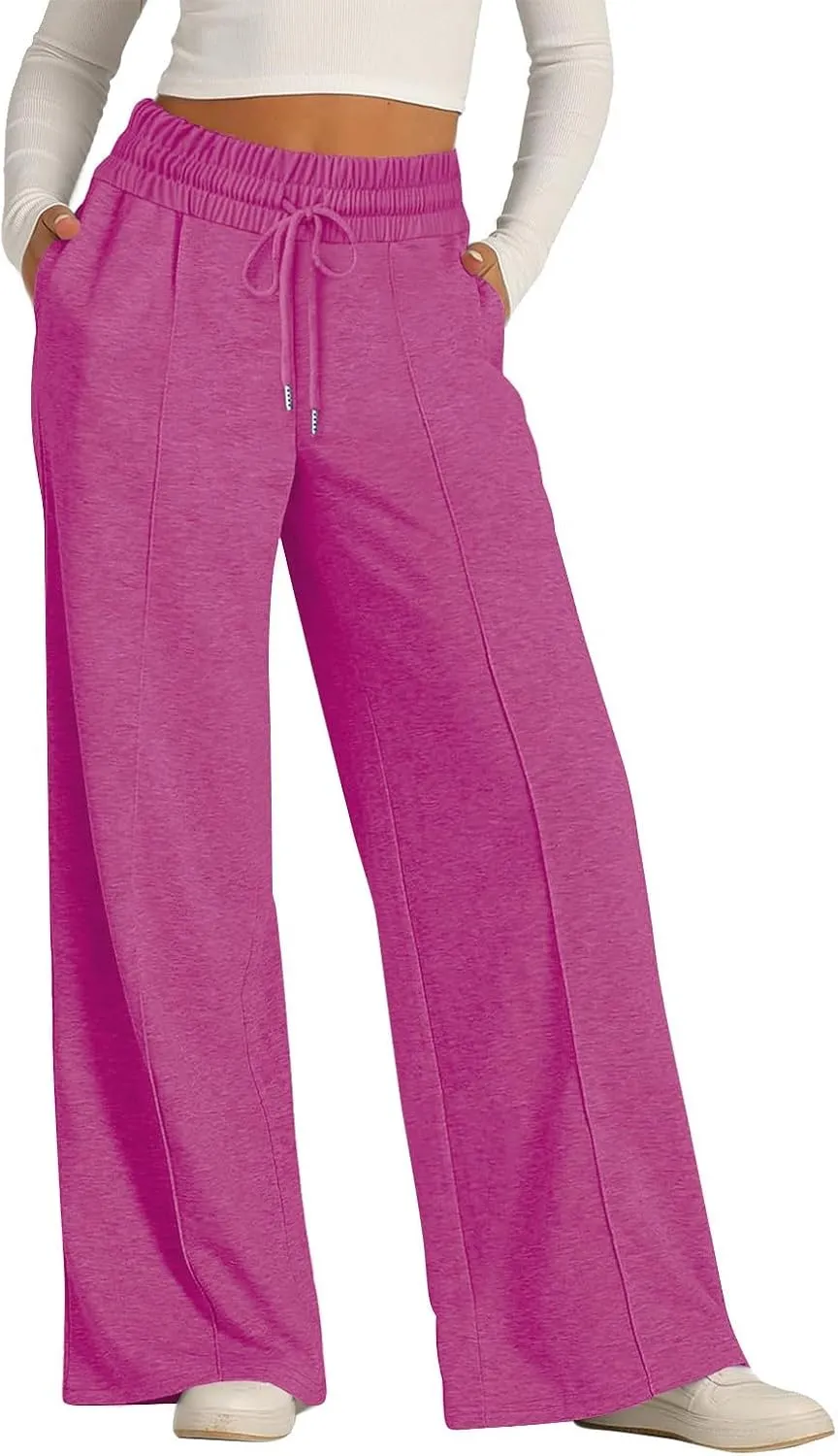 Womens Wide Leg Sweatpants Casual Loose Solid Color Sweat Pants Comfy Lounge Joggers High Waisted Baggy Joggers