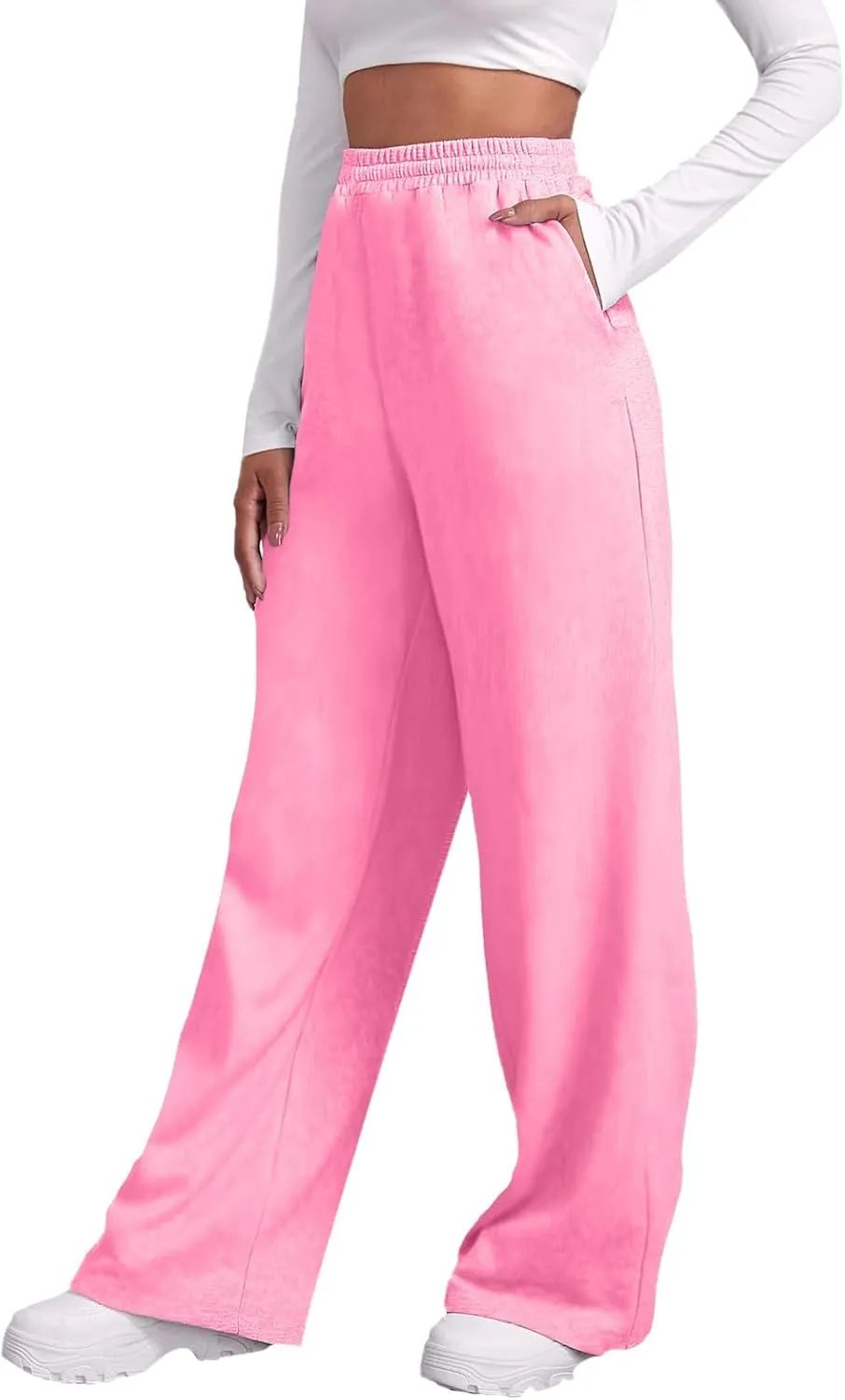 Womens Wide Leg Sweatpants Fleece Lined Sweat Pants Straight Leg Sweatpants Baggy Athletic Joggers Pants with Pockets