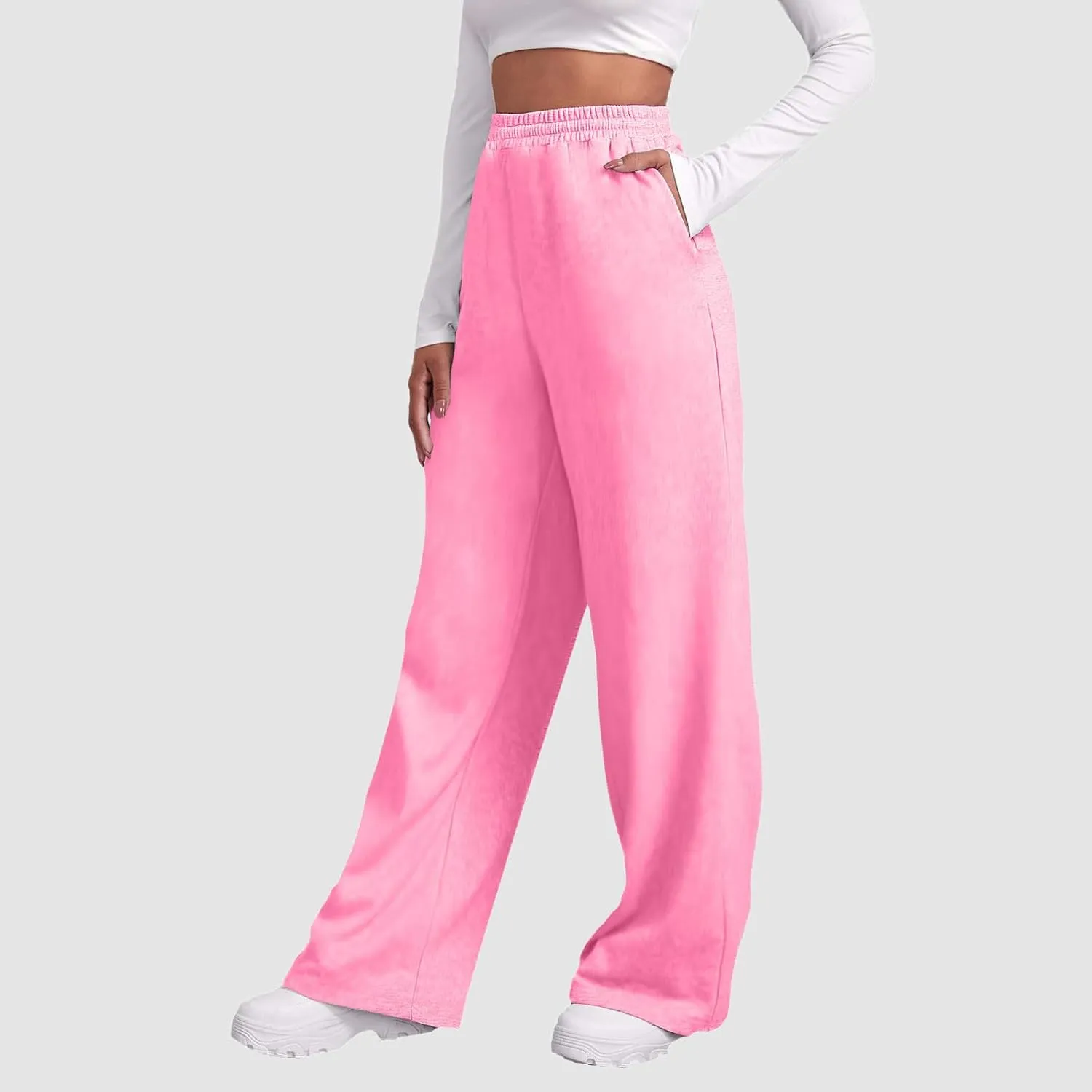 Womens Wide Leg Sweatpants Fleece Lined Sweat Pants Straight Leg Sweatpants Baggy Athletic Joggers Pants with Pockets