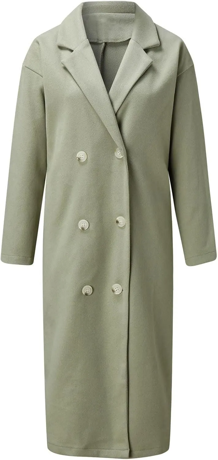 Womens Winter Coats Oversized Lapel Collar Single Breasted Overcoat Wool Blend Trench Coat Casual Loose Long Outwear