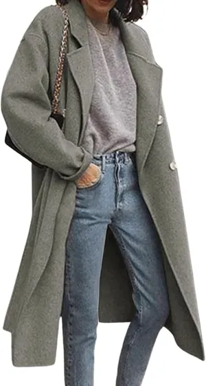 Womens Winter Coats Oversized Lapel Collar Single Breasted Overcoat Wool Blend Trench Coat Casual Loose Long Outwear