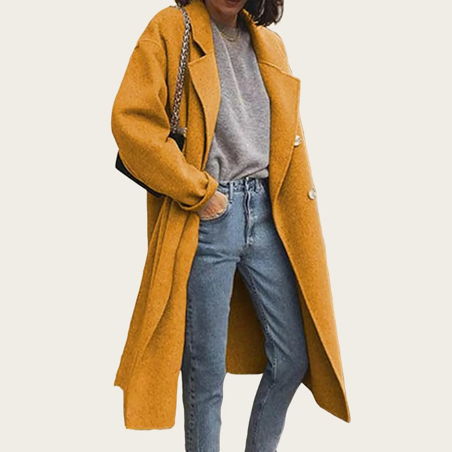 Womens Winter Coats Oversized Lapel Collar Single Breasted Overcoat Wool Blend Trench Coat Casual Loose Long Outwear