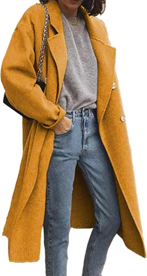 Womens Winter Coats Oversized Lapel Collar Single Breasted Overcoat Wool Blend Trench Coat Casual Loose Long Outwear
