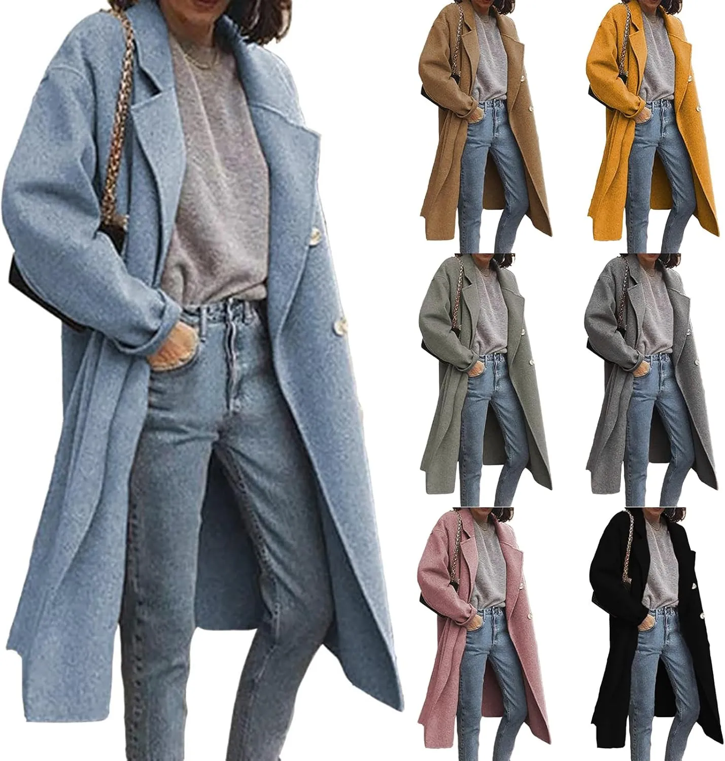 Womens Winter Coats Oversized Lapel Collar Single Breasted Overcoat Wool Blend Trench Coat Casual Loose Long Outwear