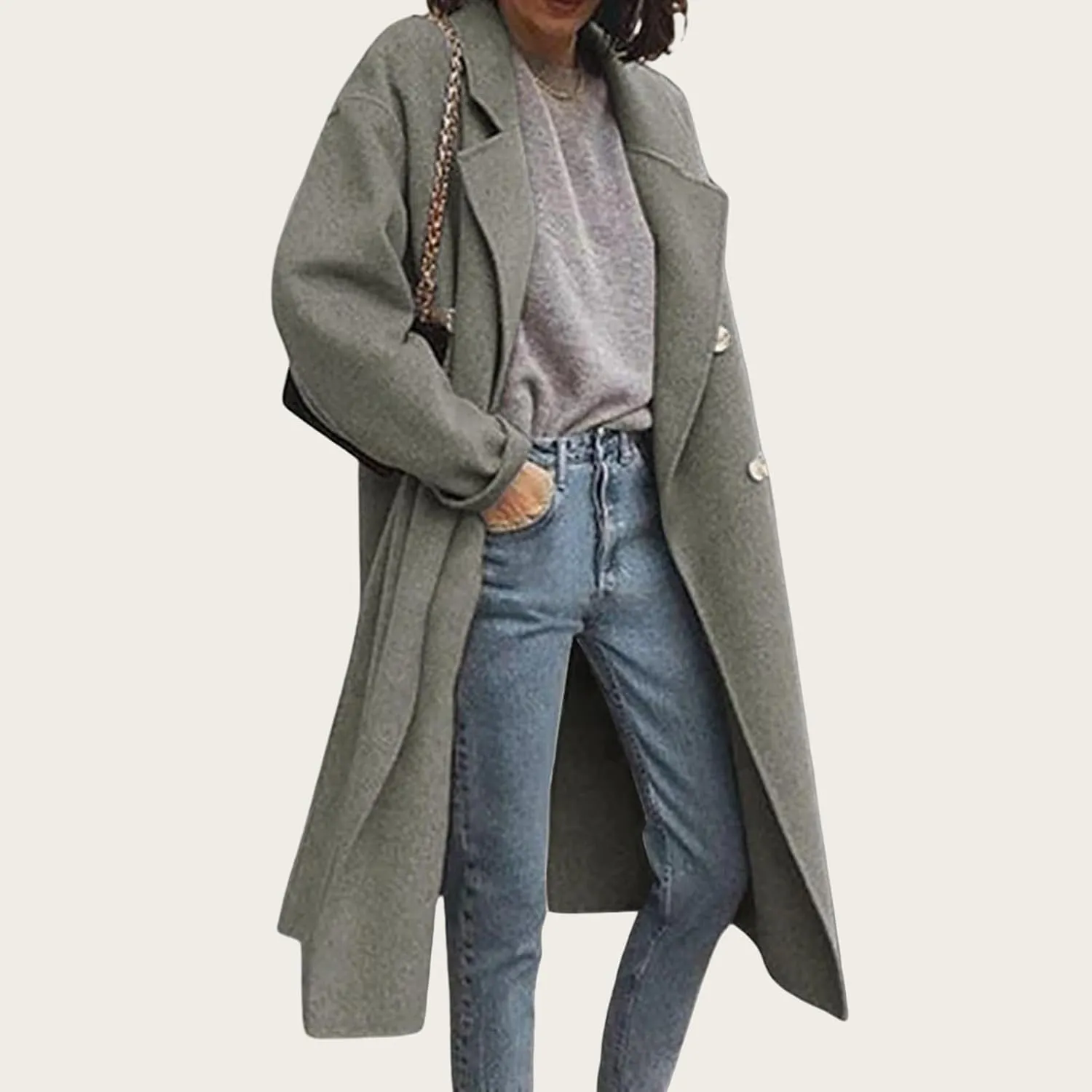 Womens Winter Coats Oversized Lapel Collar Single Breasted Overcoat Wool Blend Trench Coat Casual Loose Long Outwear