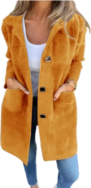 Women's Winter Coats Single Breasted Jacket Open Front Lapel Collar Cardigan Wool Blend Overcoat Solid Color Trendy Outwear