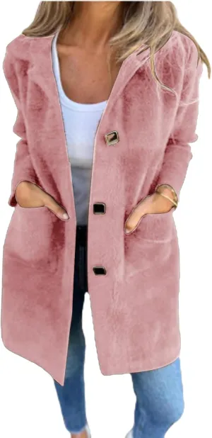 Women's Winter Coats Single Breasted Jacket Open Front Lapel Collar Cardigan Wool Blend Overcoat Solid Color Trendy Outwear