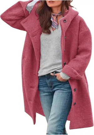 Womens Winter Coats Single Breasted Wool Blend Trench Coat Oversized Thicken Warm Overcoat Casual Loose Hooded Outwear
