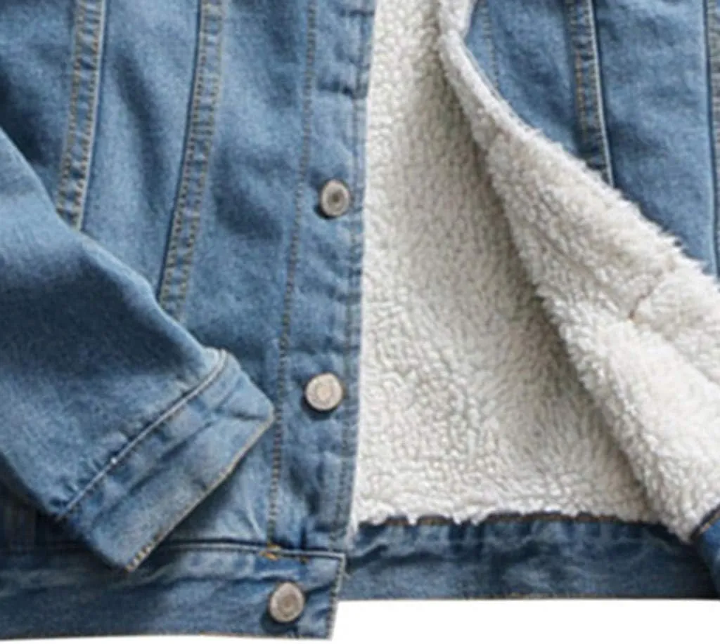 Women's Winter Denim Jackets Faux Fur Lined Warm Coats Sherpa Fur Fleece Lined Thicken Denim Trucker Jacket Coat