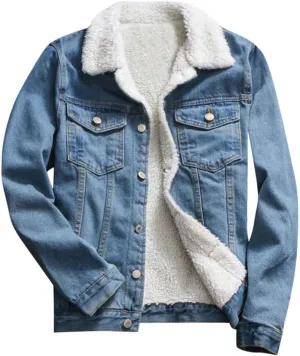 Women's Winter Denim Jackets Faux Fur Lined Warm Coats Sherpa Fur Fleece Lined Thicken Denim Trucker Jacket Coat