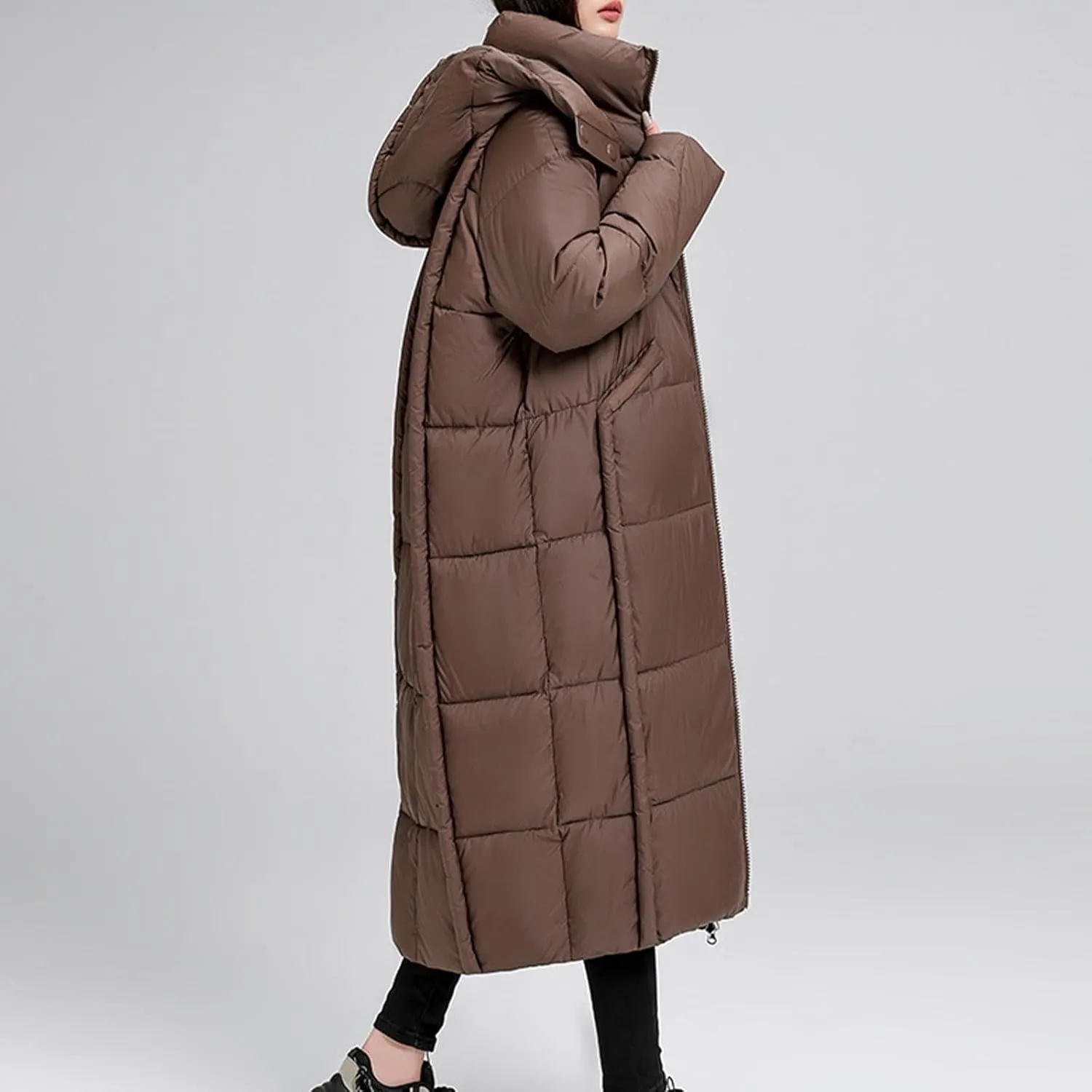 Women's Winter Long Puffer Coats Hooded Zip Up Casual Thickened Down Jackets Trendy Warm Clothes Outerwear Parkas