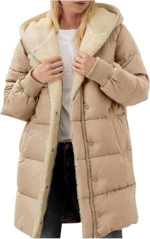 Womens Winter Warm Coats Sherpa Fleece Lined Puffer Jackets Thickened Long Hooded Down Outerwear Fashions 2024