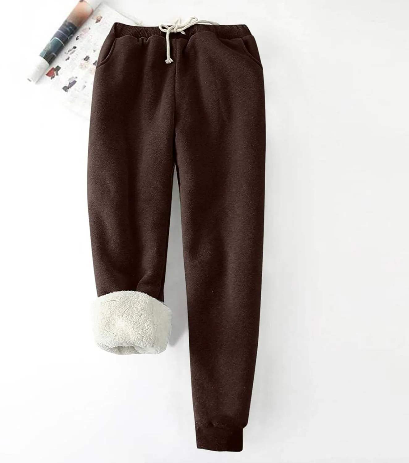 Women's Winter Warm Fleece Lined Pants Sherpa Athletic Jogger Thick Drawstring Pants with Pocket
