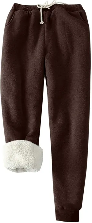 Women's Winter Warm Fleece Lined Pants Sherpa Athletic Jogger Thick Drawstring Pants with Pocket