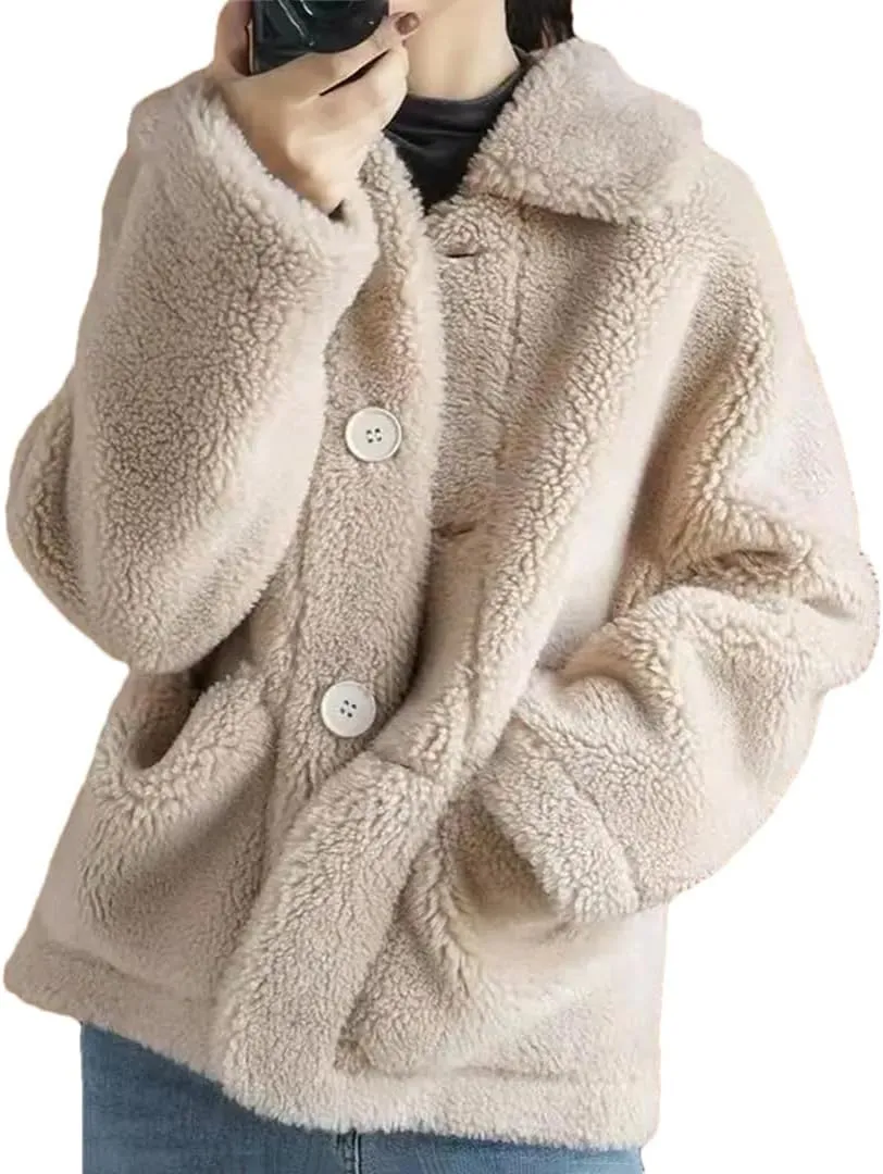 Women's Winter Wool Blend Jacket Short Loose Jackets