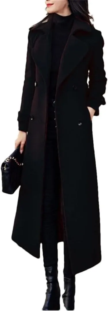 Women's Winter Wool Blend Slim Long Warm Coat Jacket