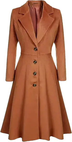Women's Winter Wool Blend Slim Long Warm Coat Jacket